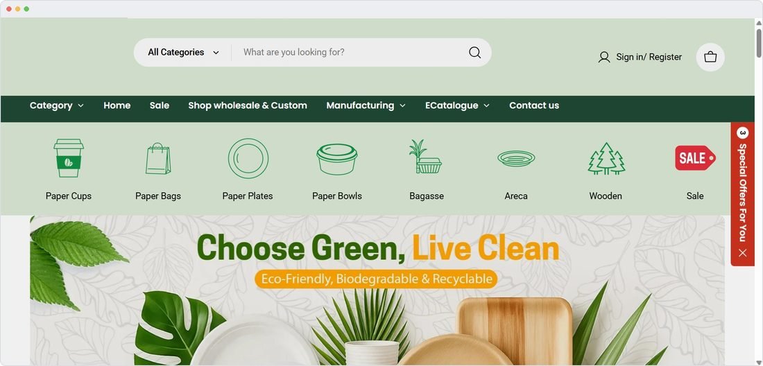Eco-friendly packaging e-commerce website